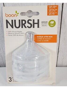BOON NURSH BABY BOTTLE NIPPLES 3 MONTHS MEDIUM FLOW SILICONE NIPPLES BPA FREE